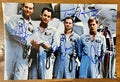A cast autographed photo poster from the movie, Apollo 13. Signed photo of Tom Hanks, Bill Paxton, Kevin Bacon and Gary Sinise in blue ink marker signatures. Photograph autographs for sale on 8x12 inch picture.