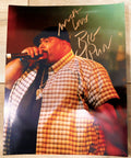 an autographed poster of rapper Big Pun also known as Christopher Lee Rios. signed photo in gold. Autograph on 8x10 photograph. Biug Pun autographs for sale on picture.
