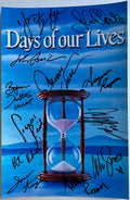 A cast autographed photo poster of the television soap opera series, The Days of Our Lives. Signed photo of Deidre Hall, Alison Sweeney, Frances Reid, Kristian Alfonso, Drake Hogestyn, John Clarke, John Aniston, Josh Taylor, Suzanne Rogers, Peter Reckell, Bryan Datillo and Melissa Reeves in black ink marker signatures. Photograph autographs for sale on 8x12 inch picture.
