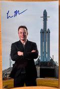 An autographed poster of Tesla and SpaceX CEO and Founder, Elon Musk. Signed photo in blue ink marker signatures. Photograph Elon Musk autographs for sale on 8x12 inch picture.
