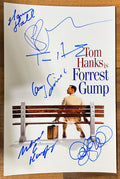 A cast autographed photo poster for the movie, Forrest Gump. Signed photo of Tom Hanks, Robin Wright, Gary Sinese, Hanna Hall, Michael Conner Humphreys and Sally Field in blue ink marker signatures. photograph Forrest Gump autographs for sale on 8x12 inch picture.