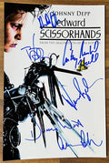 A cast autographed poster of the movie, Edward Scissorhands. Signed photo of Johnny Depp, Winona Ryder, Anthony Michael Hall, Alan Arkin, Dianne Wiest and Robert Oliveri in blue ink marker signatures. Photograph autographs for sale on 8x12 inch picture.