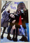 A cast autographed poster of the band, Marilyn Manson. Signed photo of Marilyn Manson, Daisy Berkowitz, Twiggy Ramirez, Madonna Wayne Gacy and Ginger Fish in blue ink markers. Photograph autographs for sale on 8x12 inch picture.
