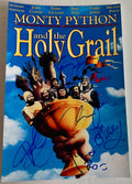 A cast autographed poster from the movie Monty Python and the Holy Grail. Signed photo of John Cleese, Eric Idle, Terry Gilliam, Terry Jones and Michael Palin in blue ink marker signatures. Photograph autographs for sale on 8x12 inch picture.