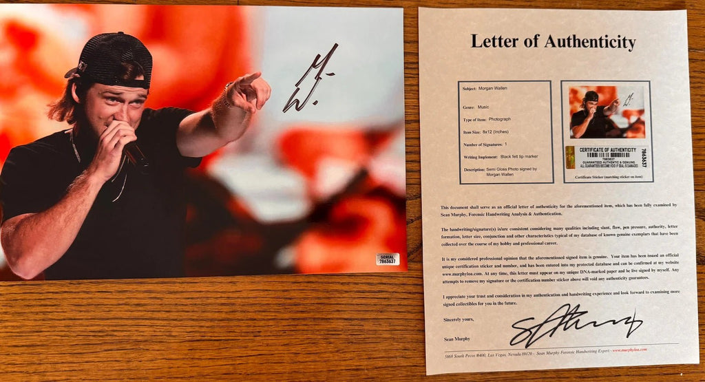 An autographed photo of country music star Morgan Wallen. Signed photograph in black ink on the front. poster autographs for sale with COA.