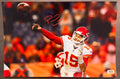 An autographed rc rookie patch auto photo poster of NFL Kansas City Chiefs quarterback player, Patrick Mahomes. Signed photograph in red ink marker signatures. Photograph Patrick Mahomes autographs for sale on 8x12 inch picture.