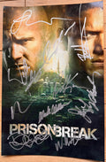 A cast autographed photo poster of the television series, Prison Break. Signed photo of Dominic Purcell, Wentworth Miller, Amaury Nolasco, Robert Knepper, Sarah Wayne Callies, Wade Williams, William Fichtner, Paul Adelstein, Rockmond Dunbar and Jodi Lyn O'Keefe in silver ink marker signatures. Photograph autographs for sale on 8x12 inch picture.