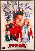 A cast signed Spider-Man Brand New Day movie poster. Spider Man Autographed photo by Tom Holland, Zendaya, Jon Bernthal, Mark Ruffalo, Jacob Batalon, Sadie Sink, Michael Mando and Marvin Jones III in blue ink marker signatures. Photograph autographs for sale on 8x12 inch picture.