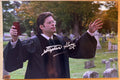 An autographed Pet Sematary poster of Stephen King. Signed photo of Stephen King in silver ink marker signatures. Photograph autographs for sale on an 8x12 inch picture.