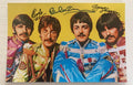 A band autographed poster of The Beatles. Signed photo of Paul McCartney, George Harrison and Ringo Starr in blue ink markers signatures. Photograph autographs for sale on 8x12 inch picture.