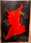 A cast autographed poster of the movide, The Conjuring Last Rites. Signed photo of Patrick Wilson, Vera Farmiga, Mia Tomlinson, Ben Hardy, John Brotherton and Michael Chaves in gold ink marker signatures. Photograph autographs for sale on 8x12 inch picture.