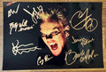 A cast autographed poster from the movie, The Lost Boys. Signed photo of Kiefer Sutherland, Corey Haim, Corey Feldman, Alex Winter, Brooke McArthur, Jami Gertz, Billy Wirth and Jason Patric in gold ink marker signatures. Photograph autographs for sale on 8x12 inch picture.