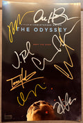A cast autographed movie poster for Christopher Nolan's film 'The Odyssey'. Signed photo of Jon Bernthal, Matt Damon, Tom Holland, Zendaya, Anne Hathaway, Charlize Theron, Robert Pattinson and Christopher Nolan in silver and gold ink marker signatures. Photograph autographs for sale on 8x12 inch picture.
