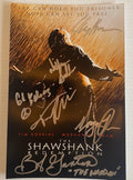 A cast autographed movie photo poster for 'The Shawshank Redemption', Signed photograph of Morgan Freeman, Tim Robbins, Bob Gunton, Gil Bellows, William Sadler and Clancy Brown in silver ink markers signatures. Photograph autographs for sale on 8x12 inch picture . 