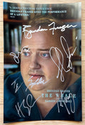 A cast autographed photo poster from the movie, The Whale. Signed photo of Brendan Fraser, Sadie Sink, Ty Simpkins, Hong Chau, Samantha Morton and Darren Aronofsky in silver ink marker signatures. Photograph autographs for sale on 8x12 inch picture.