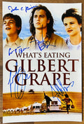 A cast autographed photo poster from the movie, What's Eating Gilbert Grape. Signed photo of Johnny Depp, Leonardo DiCaprio, Juliette Lewis, John C. Reilly and Crispin Glover in blue ink markers signatures. Photograph Johnny Depp autographs for sale on 8x12 inch picture.