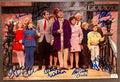 A cast autographed photo poster of the original 1971 movie, Willy Wonka and the Chocolate Factory. Signed photo of Gene Wilder, Peter Ostrum, Denise Nickerson, Julie Dawn Cole, Paris Themmen and Michael Bollner in blue ink marker signatures. Photograph Gene Wilder autographs for sale on 8x12 inch picture.